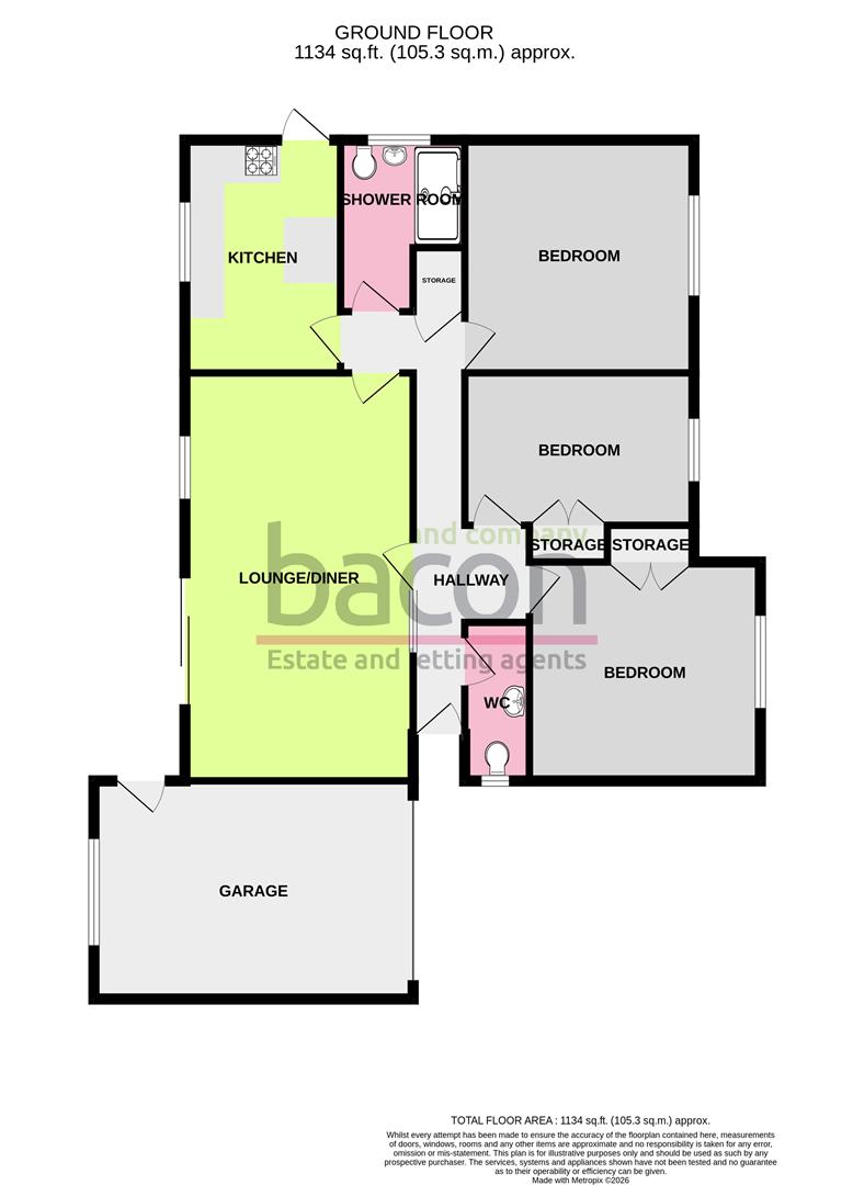 Floor Plan | Bungalow - Detached | Exmoor Crescent, Salvington, Worthing, West Sussex, BN13 2PL | For Sale